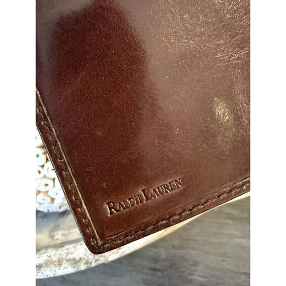 Ralph Lauren Collectors 100% Leather Card Check Wallet Zipper Whiskey Brown - Picture 4 of 16
